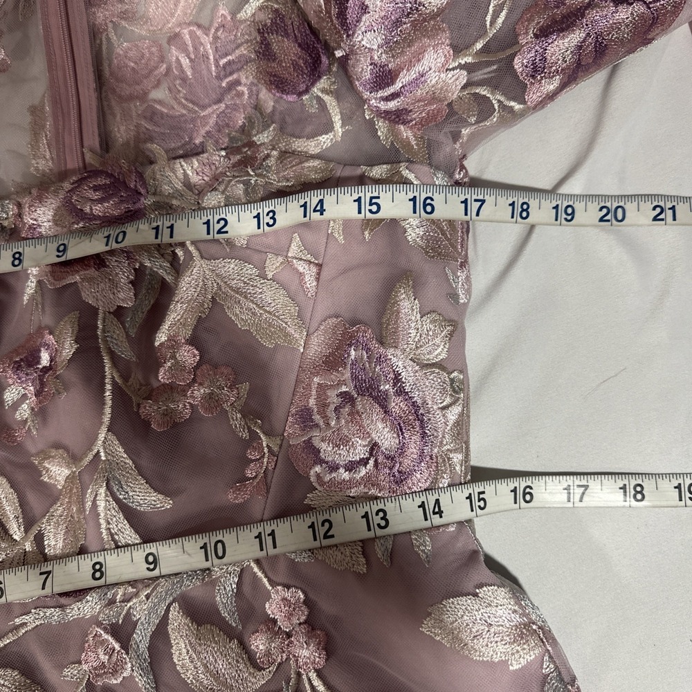 NEW $795 Marchesa Notte [ 6 ] Embroidered Puff Sleeve Midi Dress Rose Pink J2151 - Picture 5 of 15